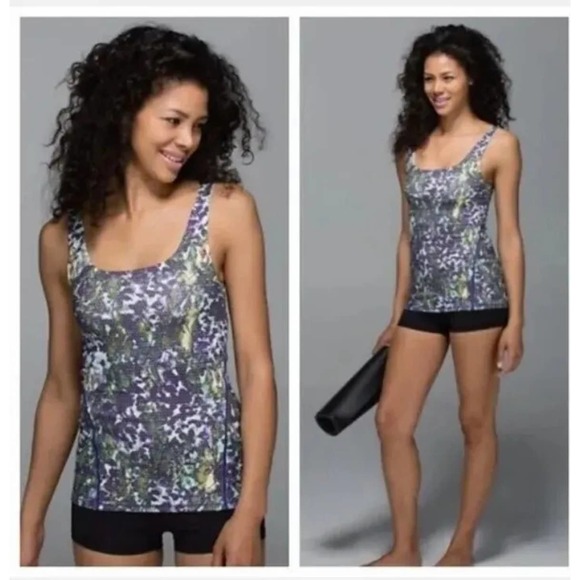 LULULEMON Amala Yoga Tank SZ 4 Floral Sport Multi Print Adjustable Bra Band - Picture 1 of 8